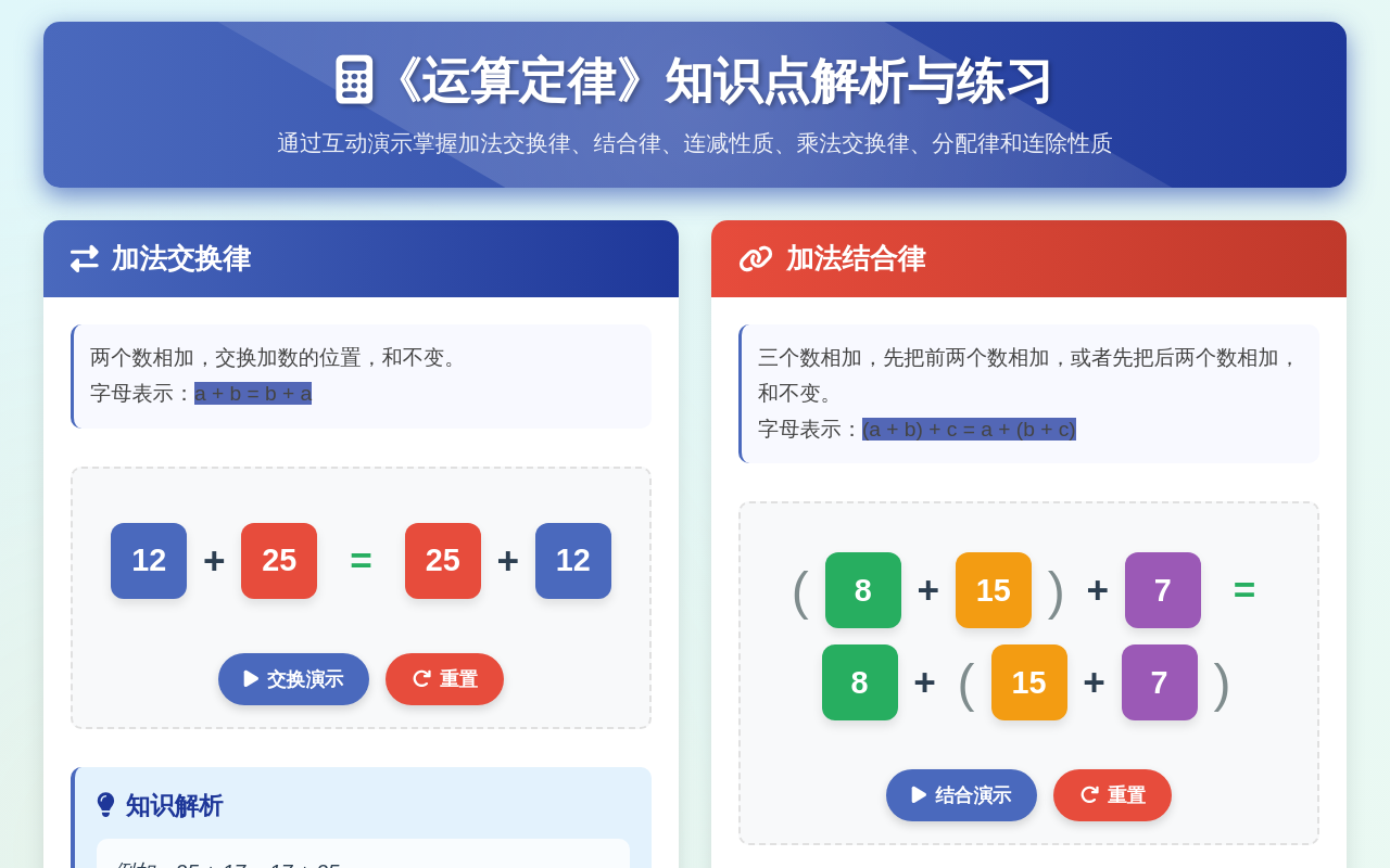四年级下册数学三单元《运算定律》知识点